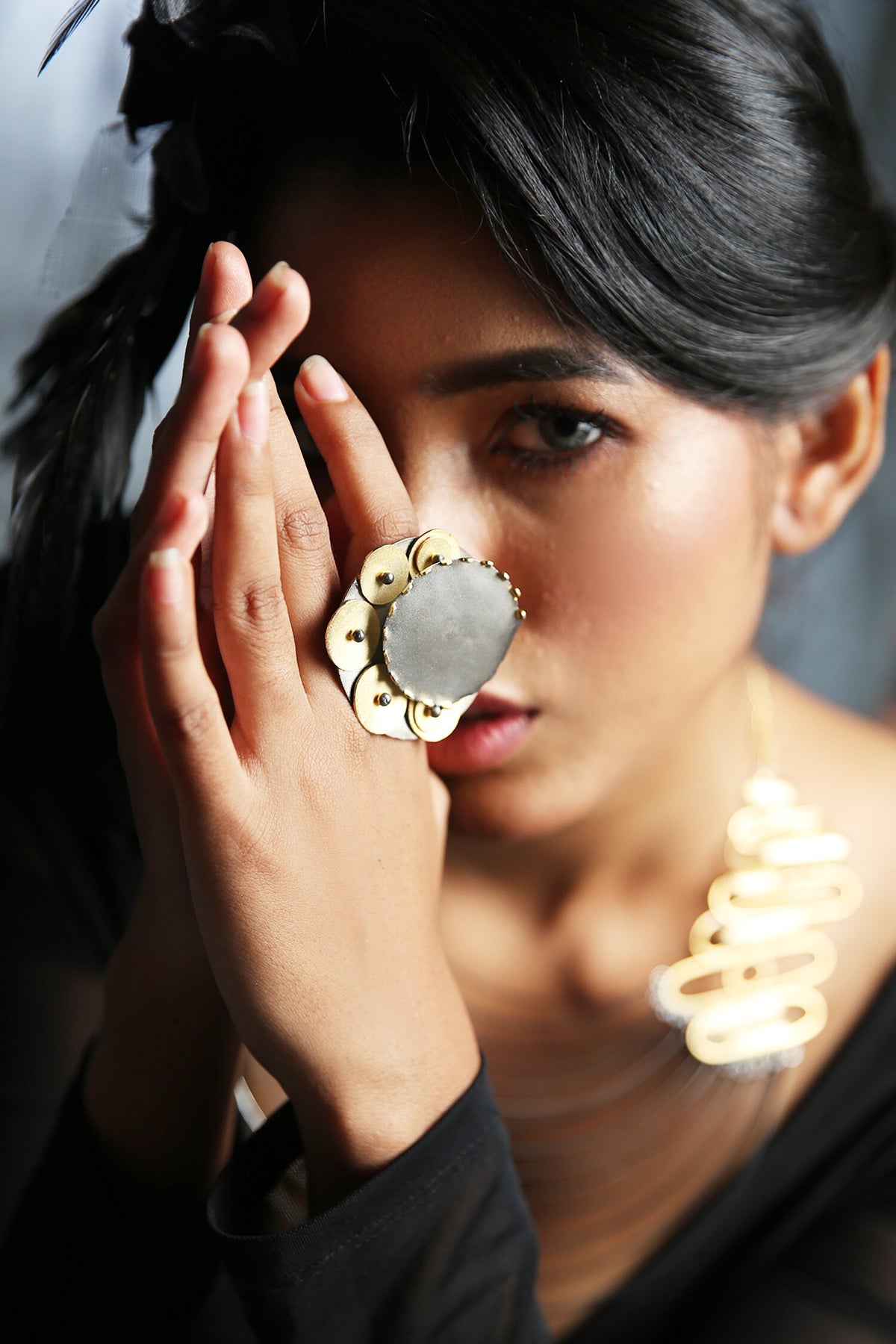 Designer Black & Gold Ring 