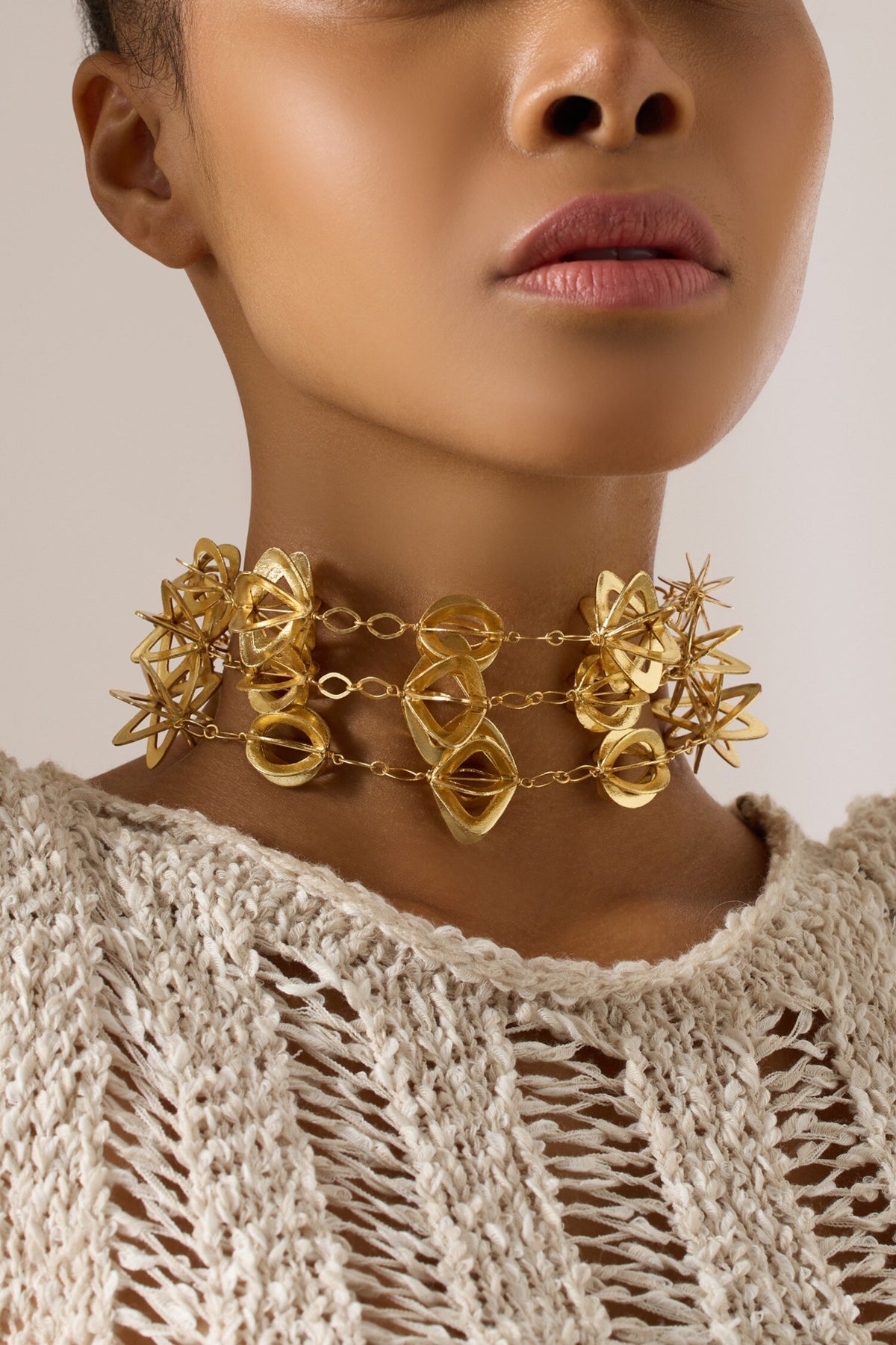 Gold Sculptural Floral Choker 