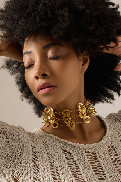 Gold Sculptural Floral Choker 