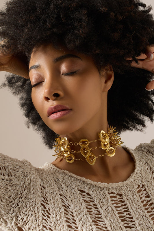Gold Sculptural Floral Choker 
