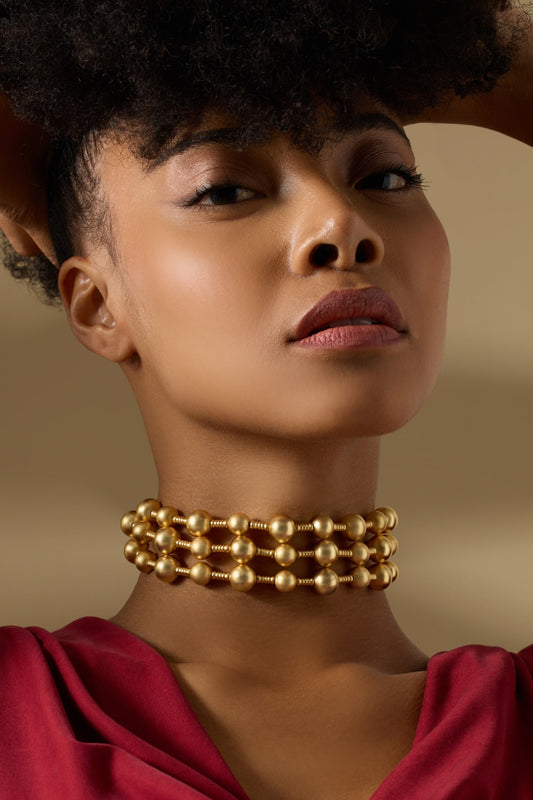 Sculptural Gold Finish Choker Necklace 