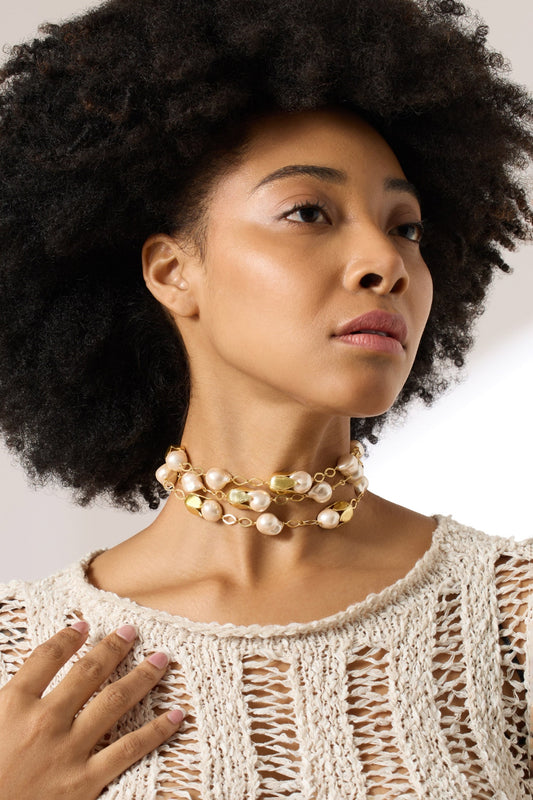 Baroque Pearl Gold Choker Necklace 