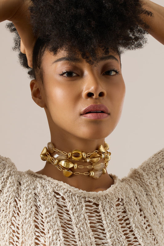 Sculpted Gold-tone Amethyst Choker 