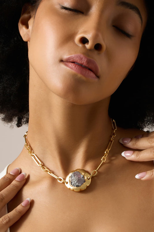 Sculptural Gold Finish Necklace 
