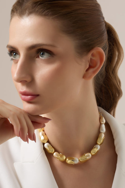 Baroque Pearl Gold Medallion Necklace 