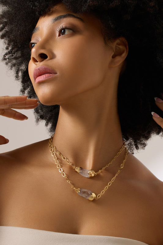 Gold Quartz Pendant Necklace 