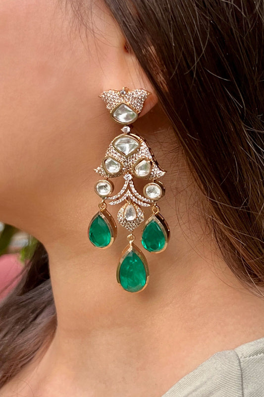 Gold Finish Green Zircon Danglers 