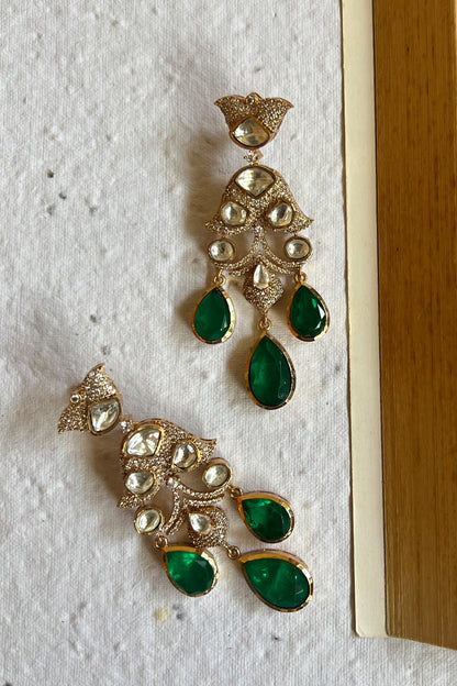Gold Finish Green Zircon Danglers 