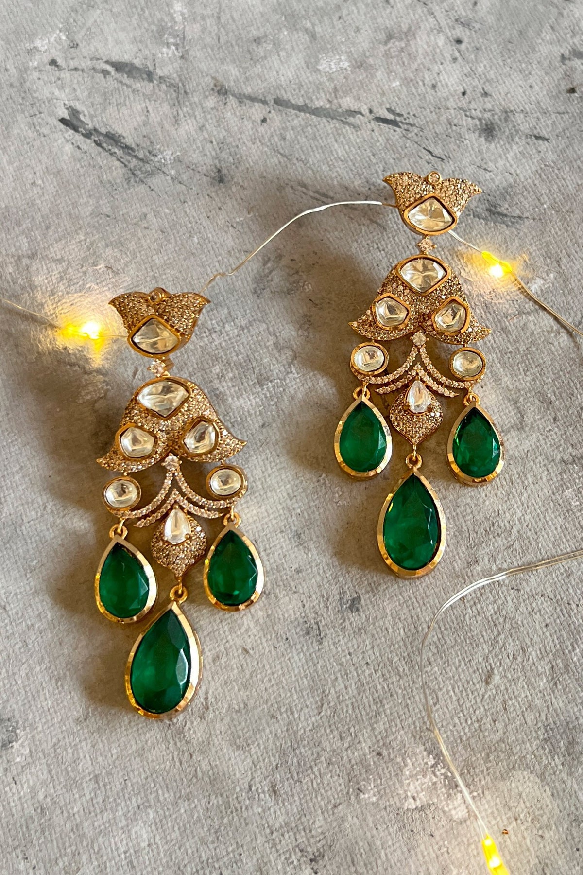 Gold Finish Green Zircon Danglers 
