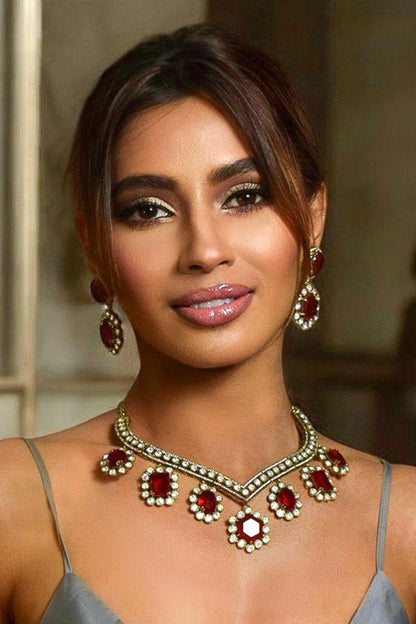 Ruby Moissanite Regal Necklace Set 