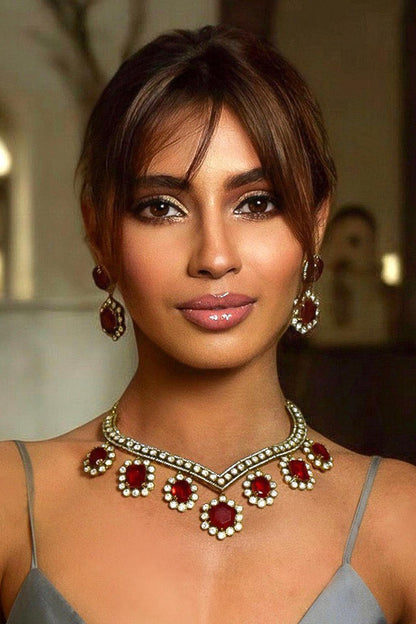 Ruby Moissanite Regal Necklace Set 