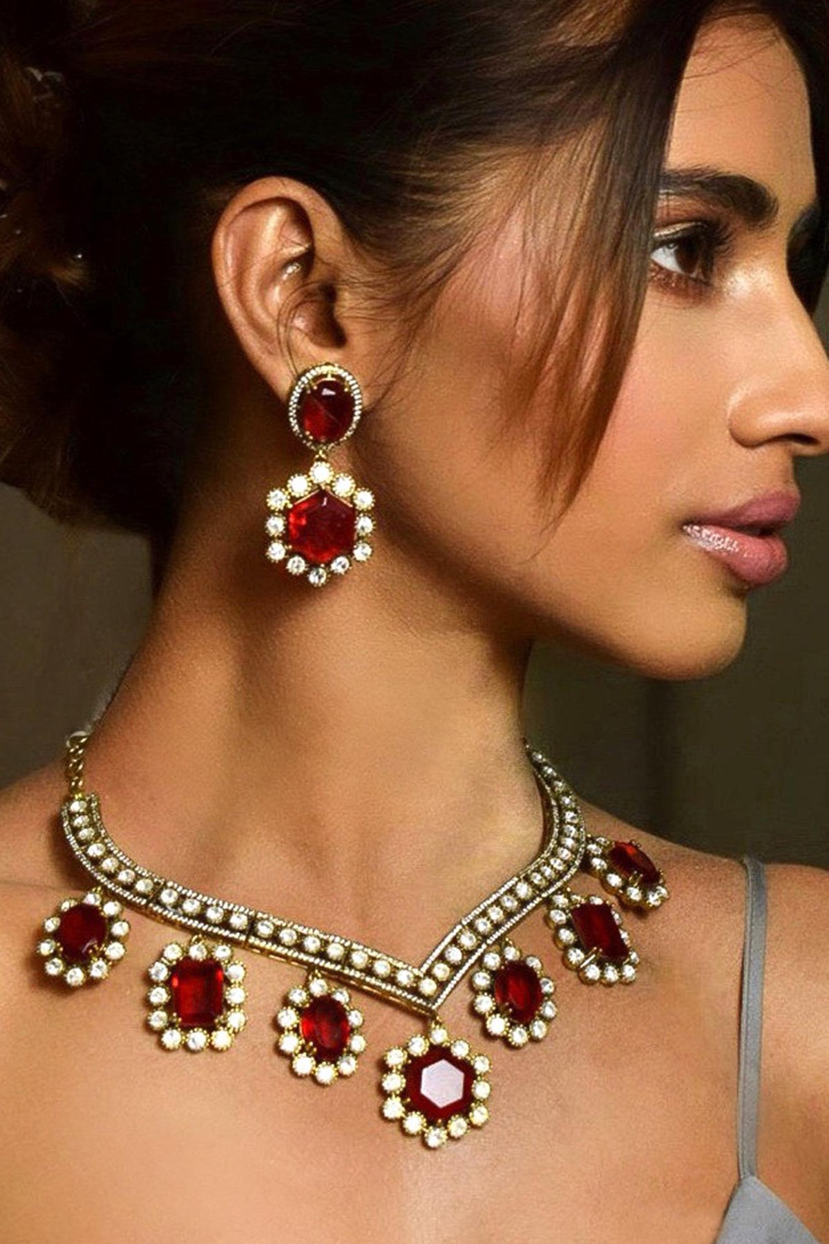 Ruby Moissanite Regal Necklace Set 