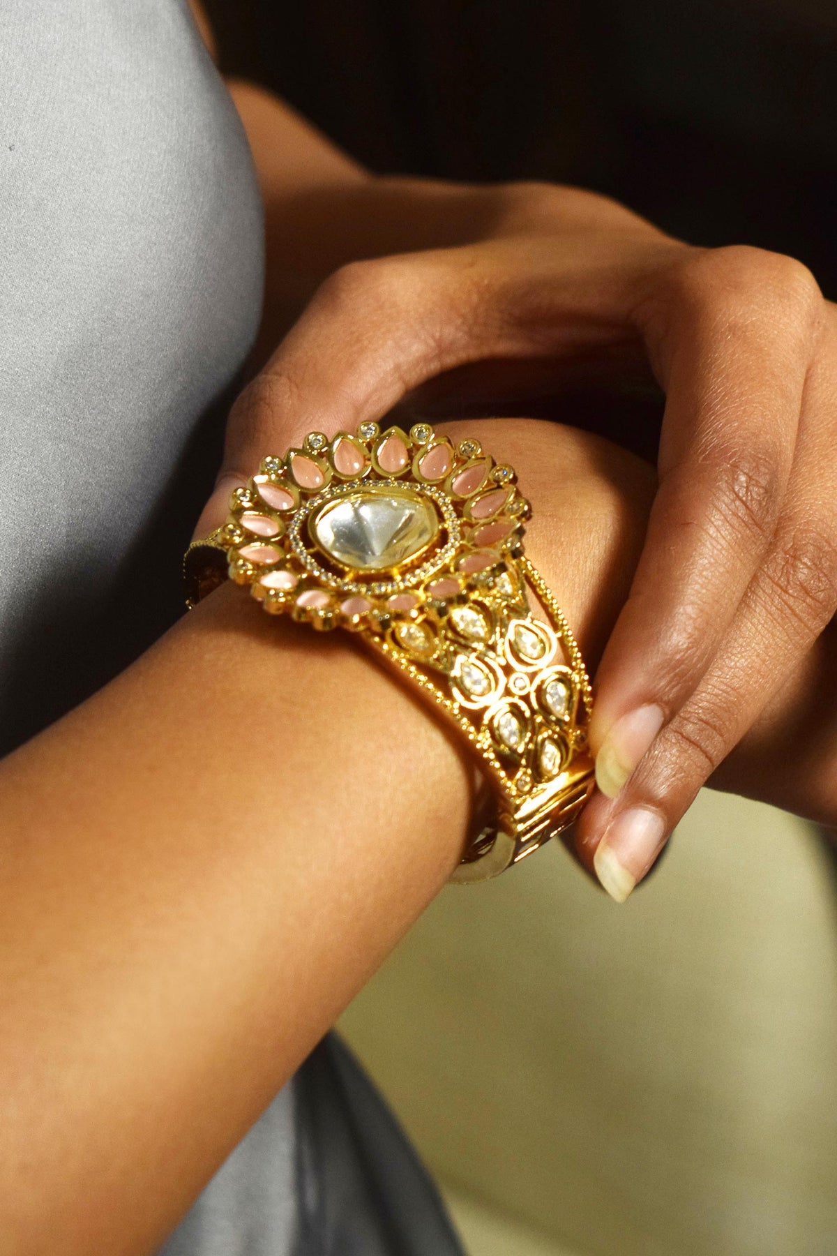 Gold Cutout Moissanite Bangle 