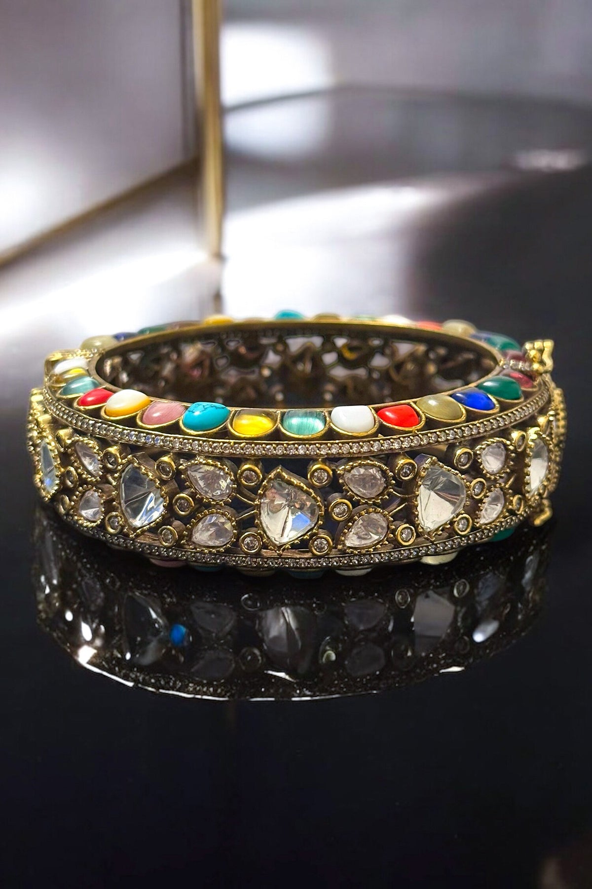 Antique Gold Navratan Designer Bracelet 