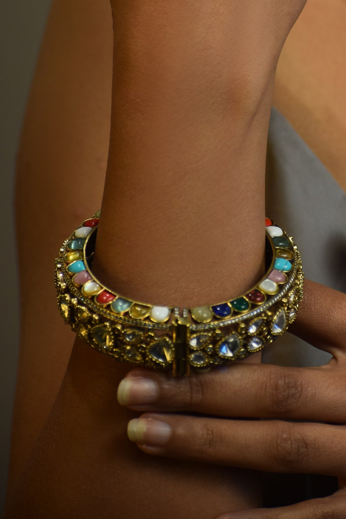 Antique Gold Navratan Designer Bracelet 