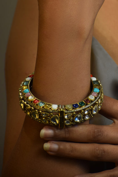 Antique Gold Navratan Designer Bracelet 