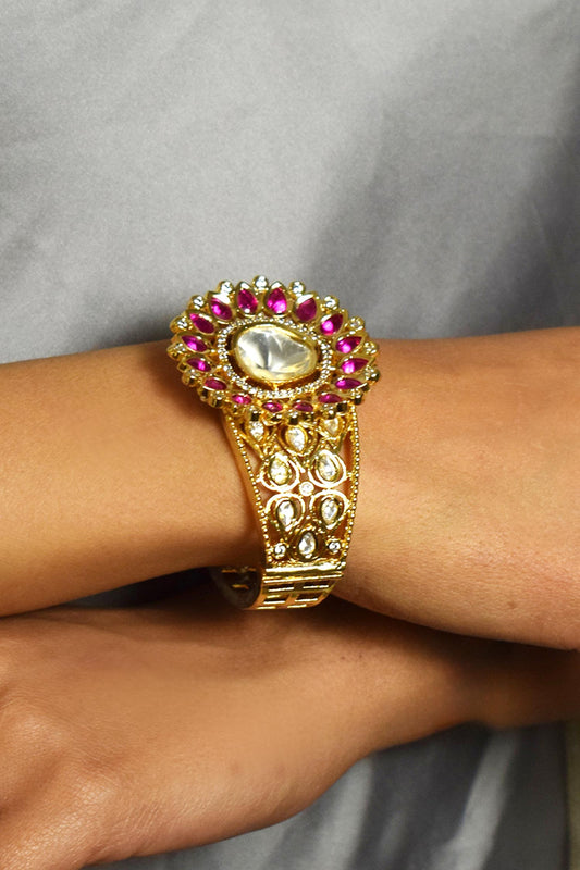 Gold Cutout Moissanite & Ruby Bracelet 