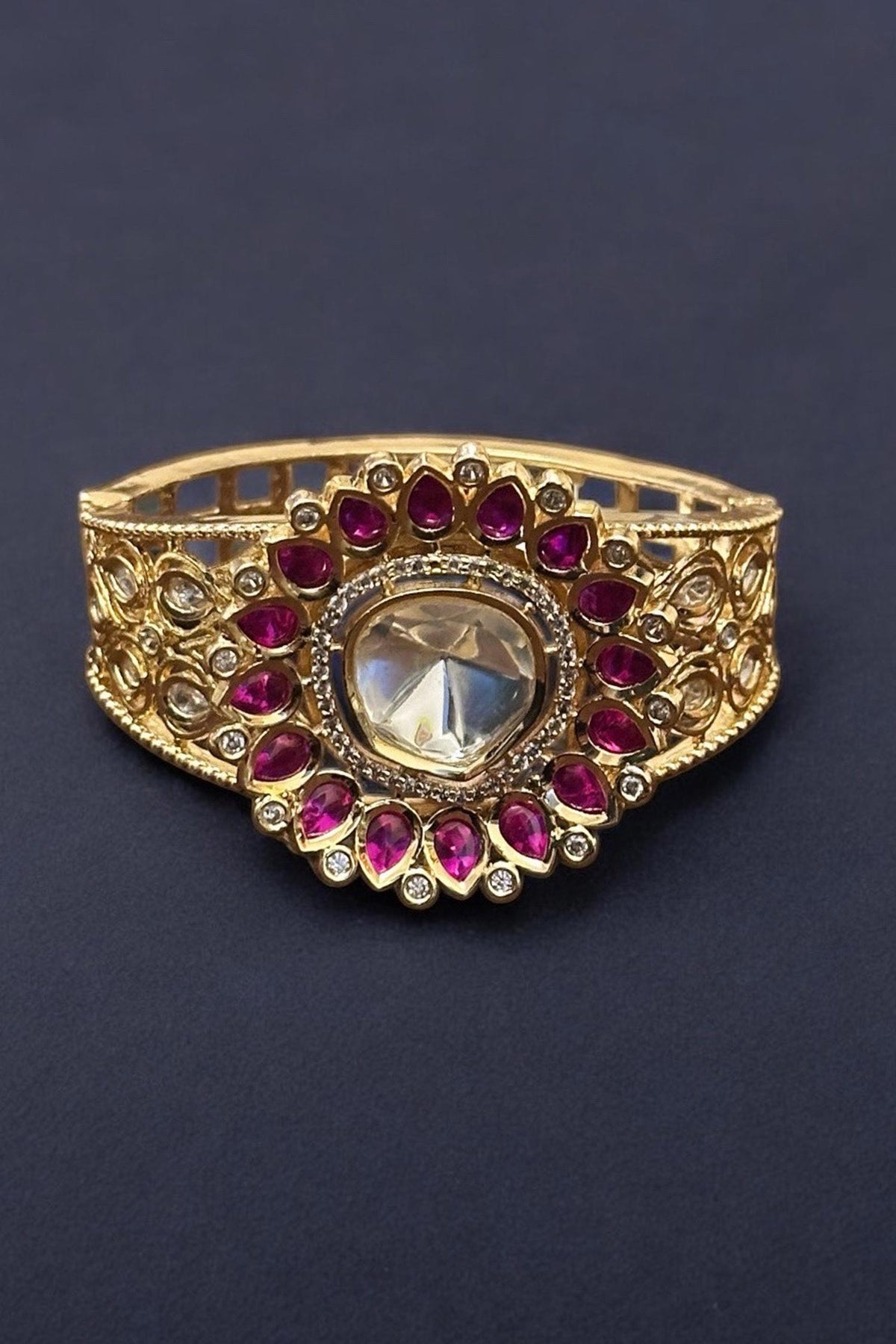 Gold Cutout Moissanite & Ruby Bracelet 