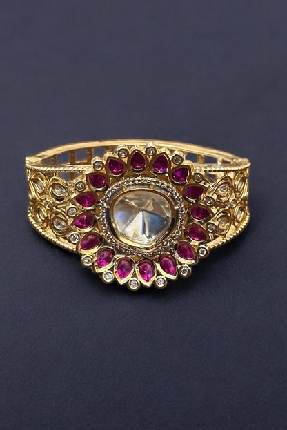 Gold Cutout Moissanite & Ruby Bracelet 