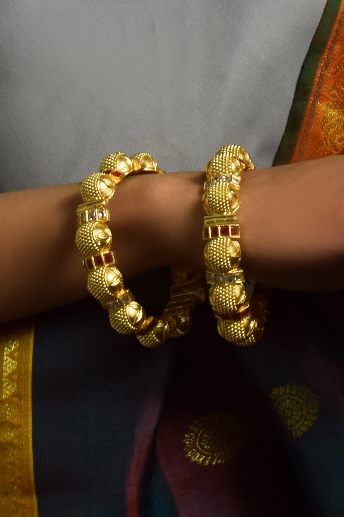 Gold Kundan Ruby Ever Glow Bangles 