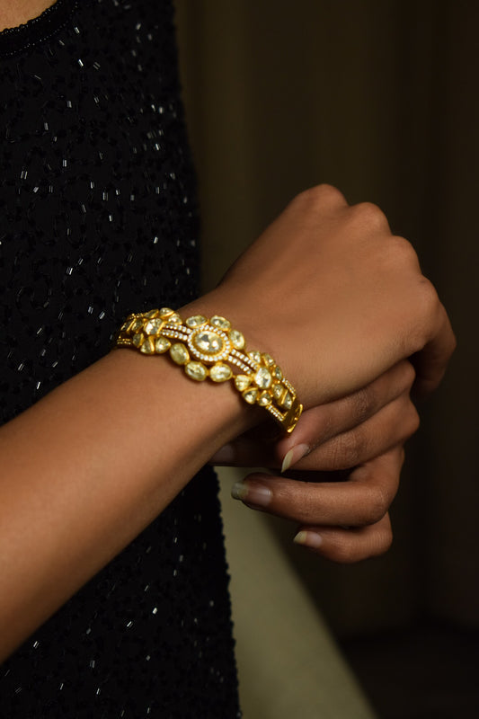 Matte Gold Moissanite Cuff Bracelet 