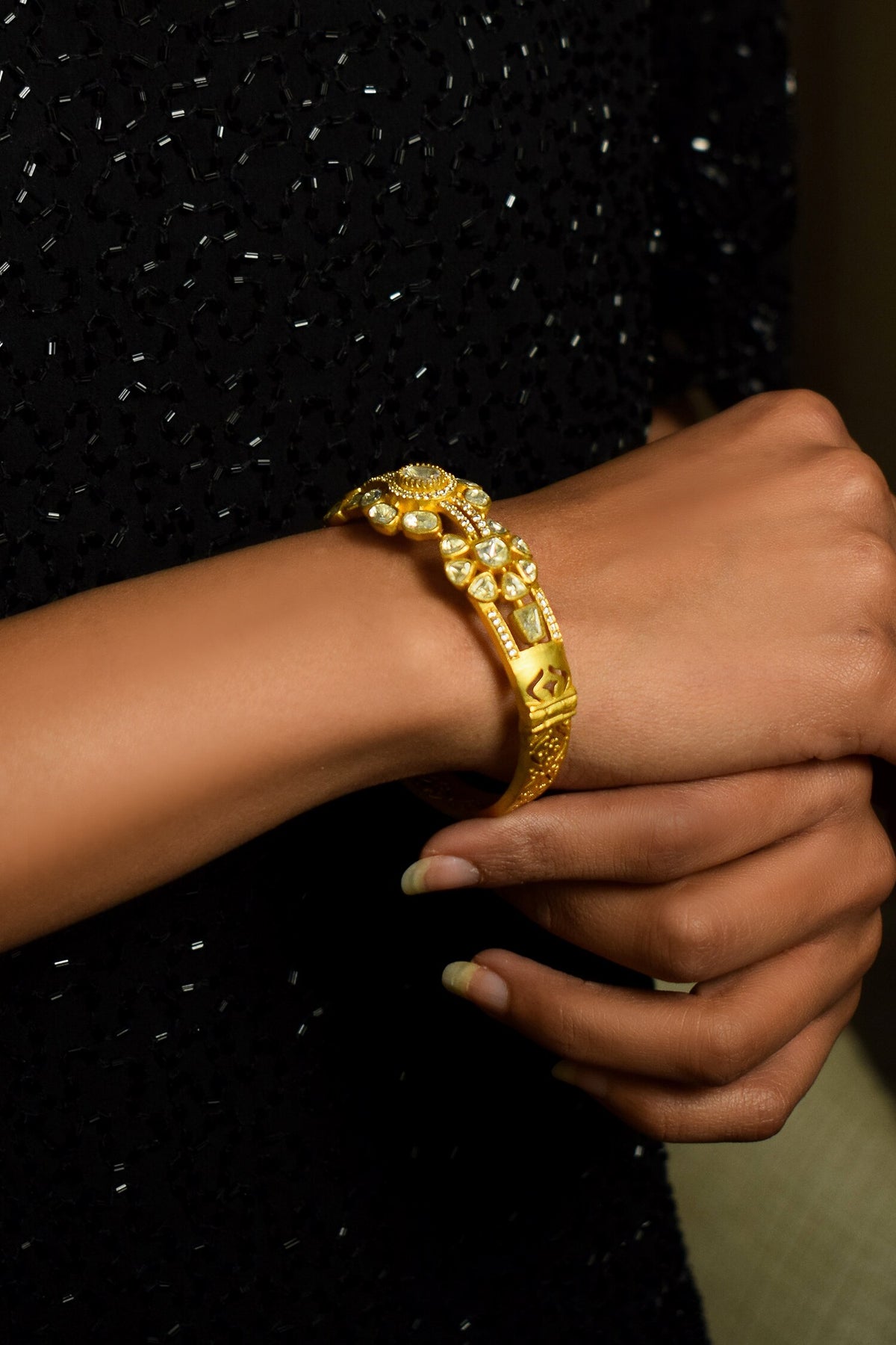 Matte Gold Moissanite Cuff Bracelet 