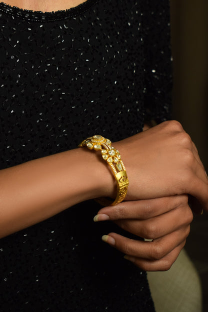Matte Gold Moissanite Cuff Bracelet 