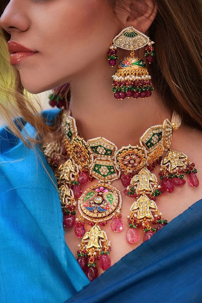 Heritage Gold Meenakari Jewellery Set 