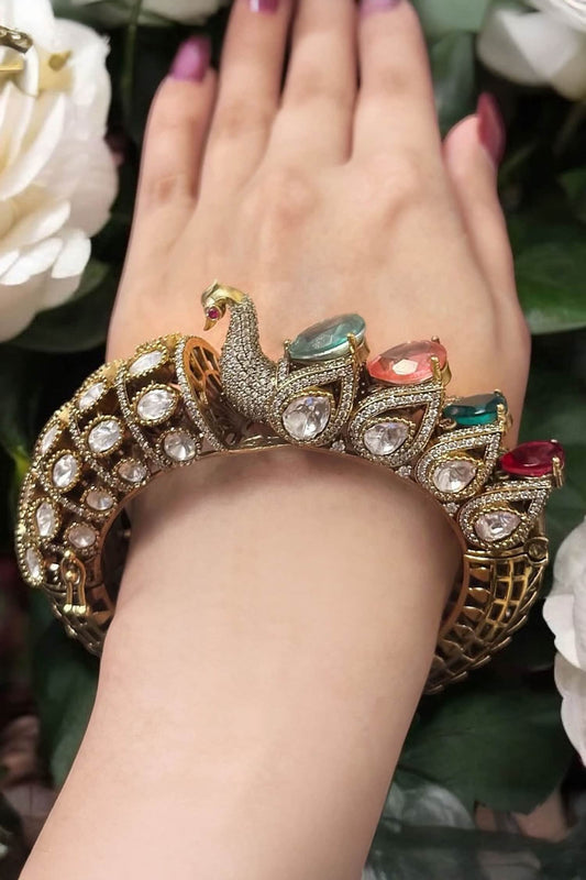 Antique Gold Moissanite Peacock Bangle 