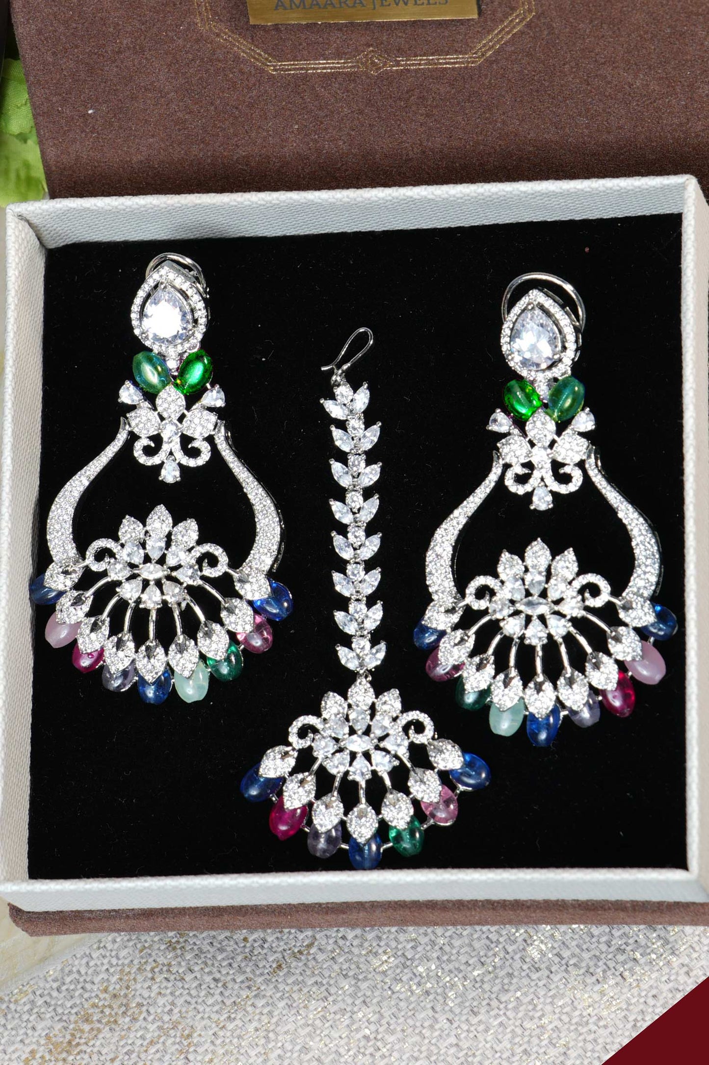Multi Coloured Chandbali Teeka Set 