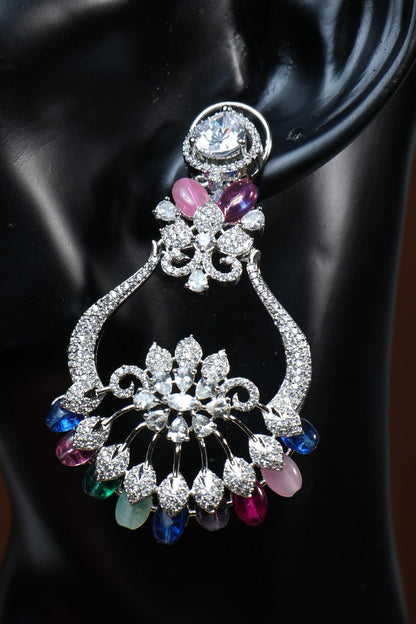Multi Coloured Stone Chaandbali Teeka Set 