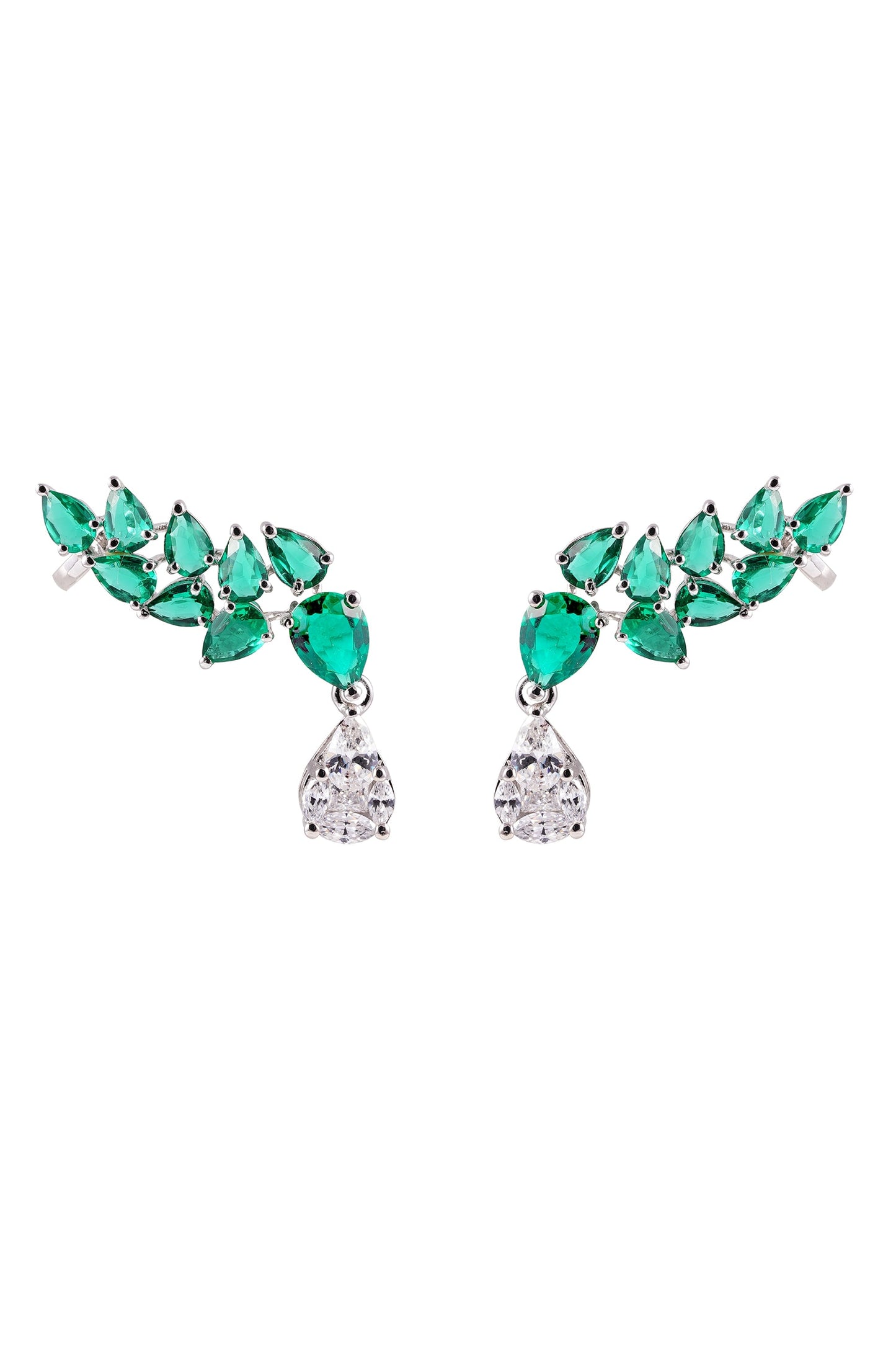 Green Rhodium Plated Ear Cuff 