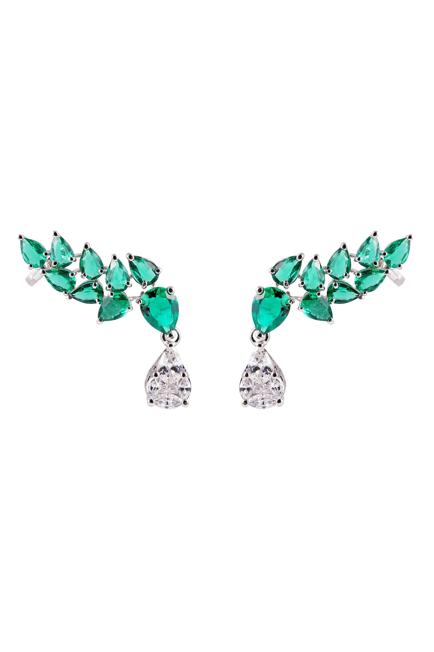 Green Rhodium Plated Ear Cuff 