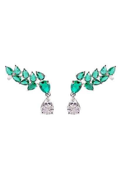 Green Rhodium Plated Ear Cuff 