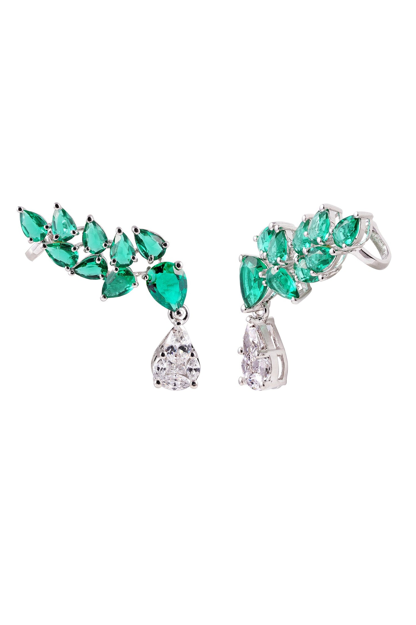 Green Rhodium Plated Ear Cuff 