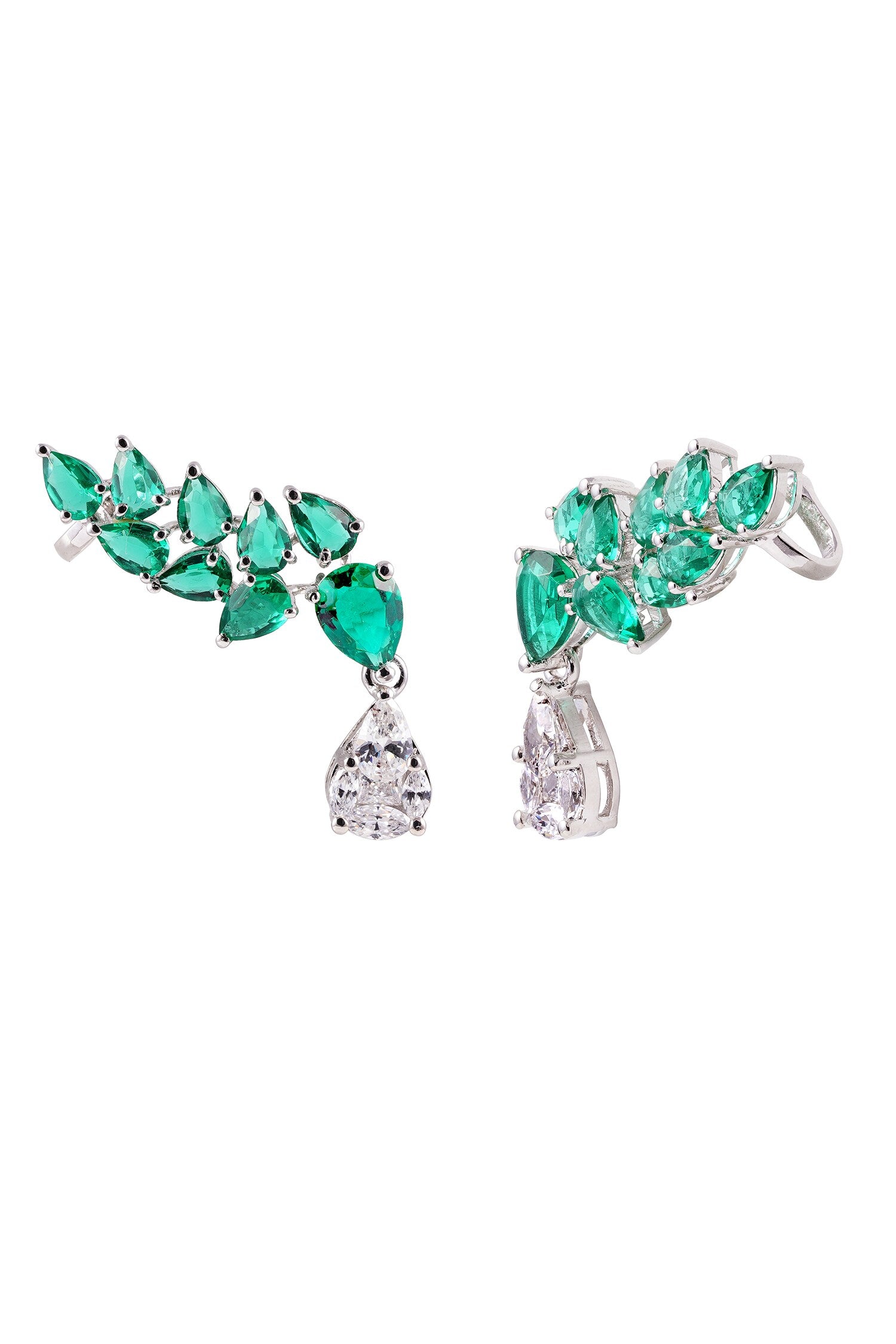 Green Rhodium Plated Ear Cuff 