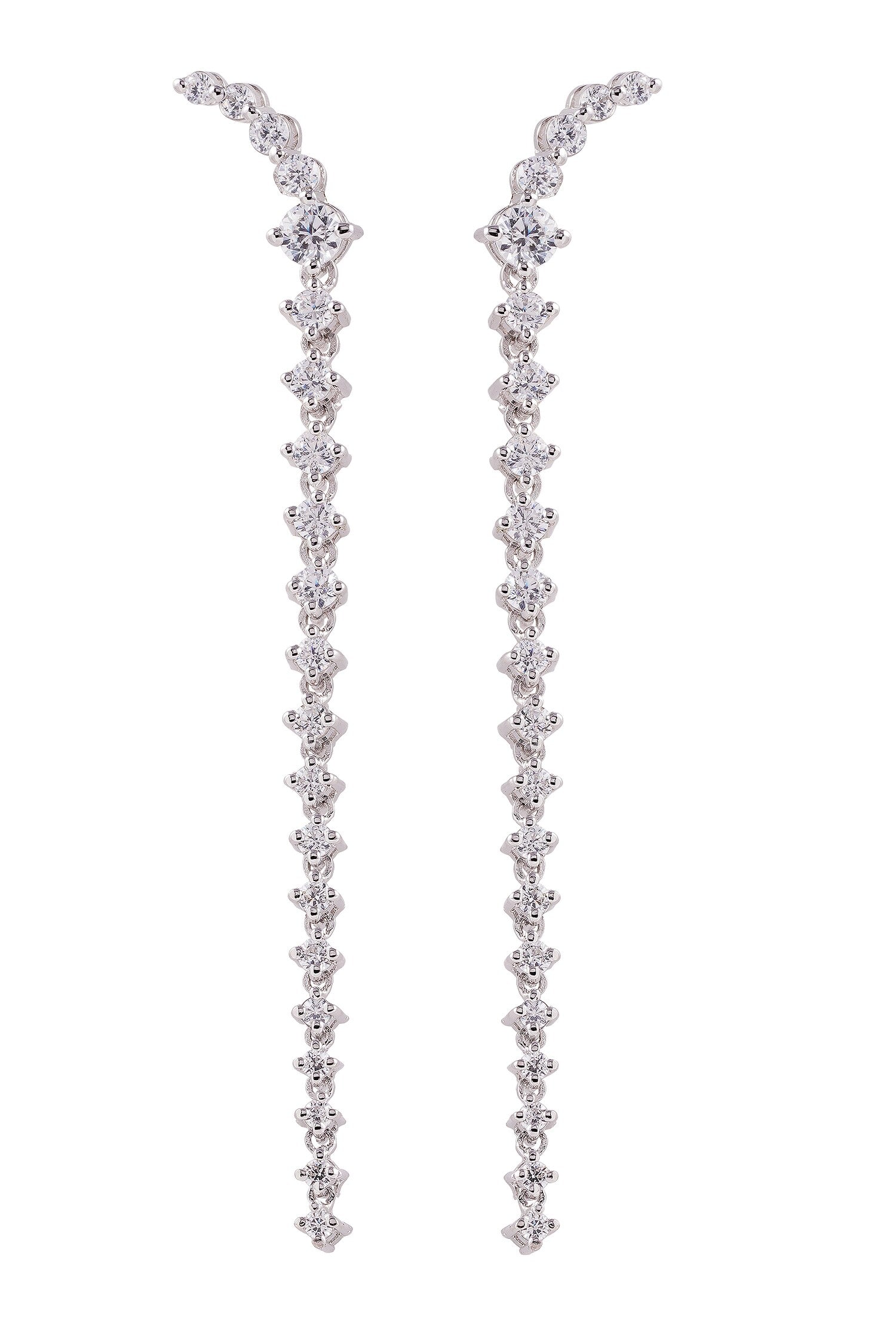 White Rhodium Plated Linea Drop Earrings 