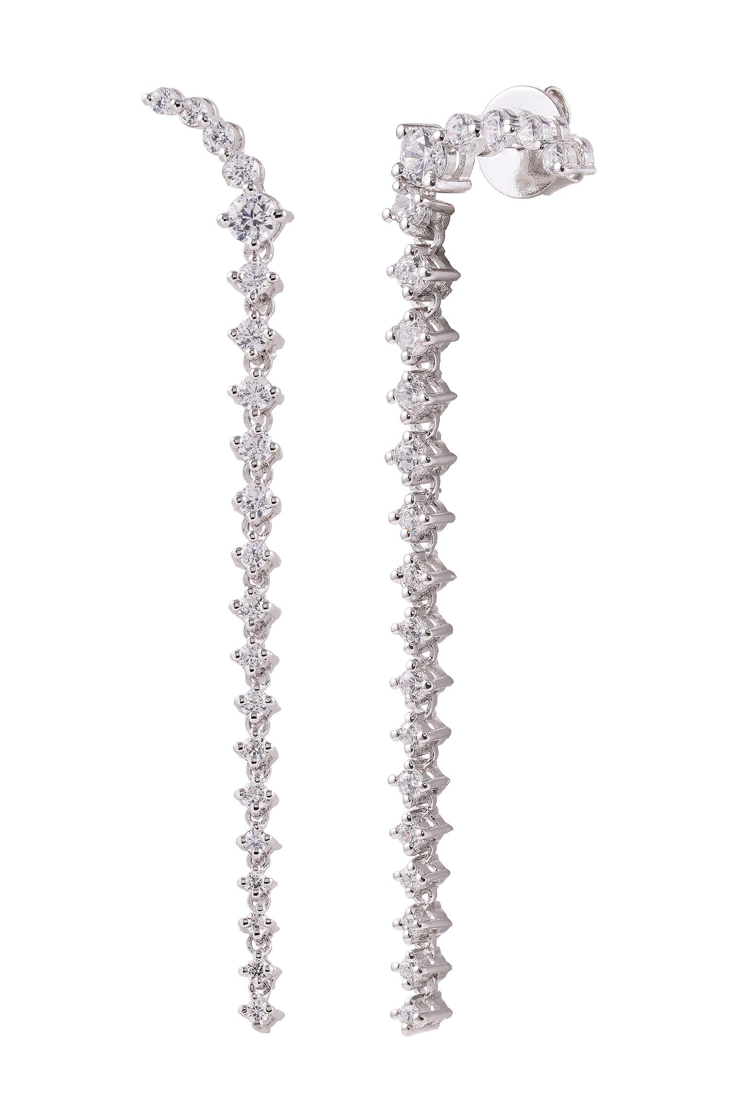 White Rhodium Plated Linea Drop Earrings 
