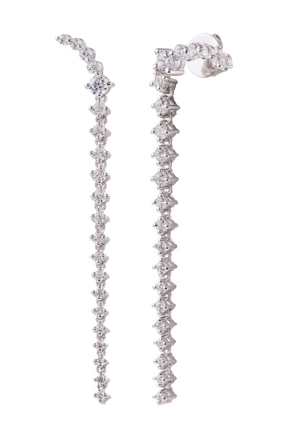 White Rhodium Plated Linea Drop Earrings 