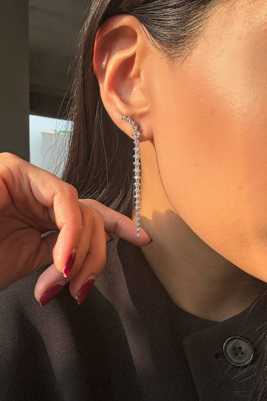 White Rhodium Plated Linea Drop Earrings 
