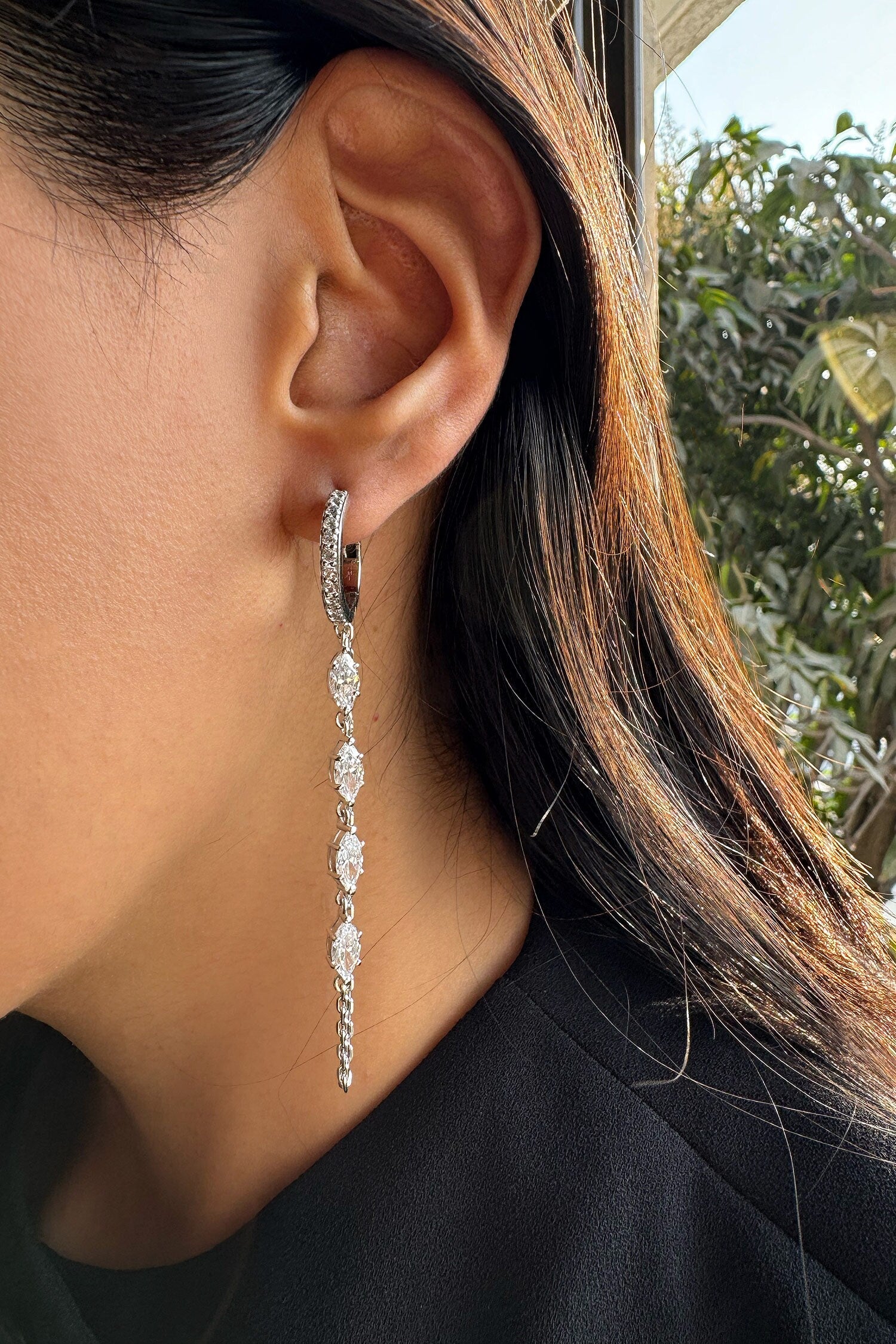 Embellished Loop Chain Hoops 