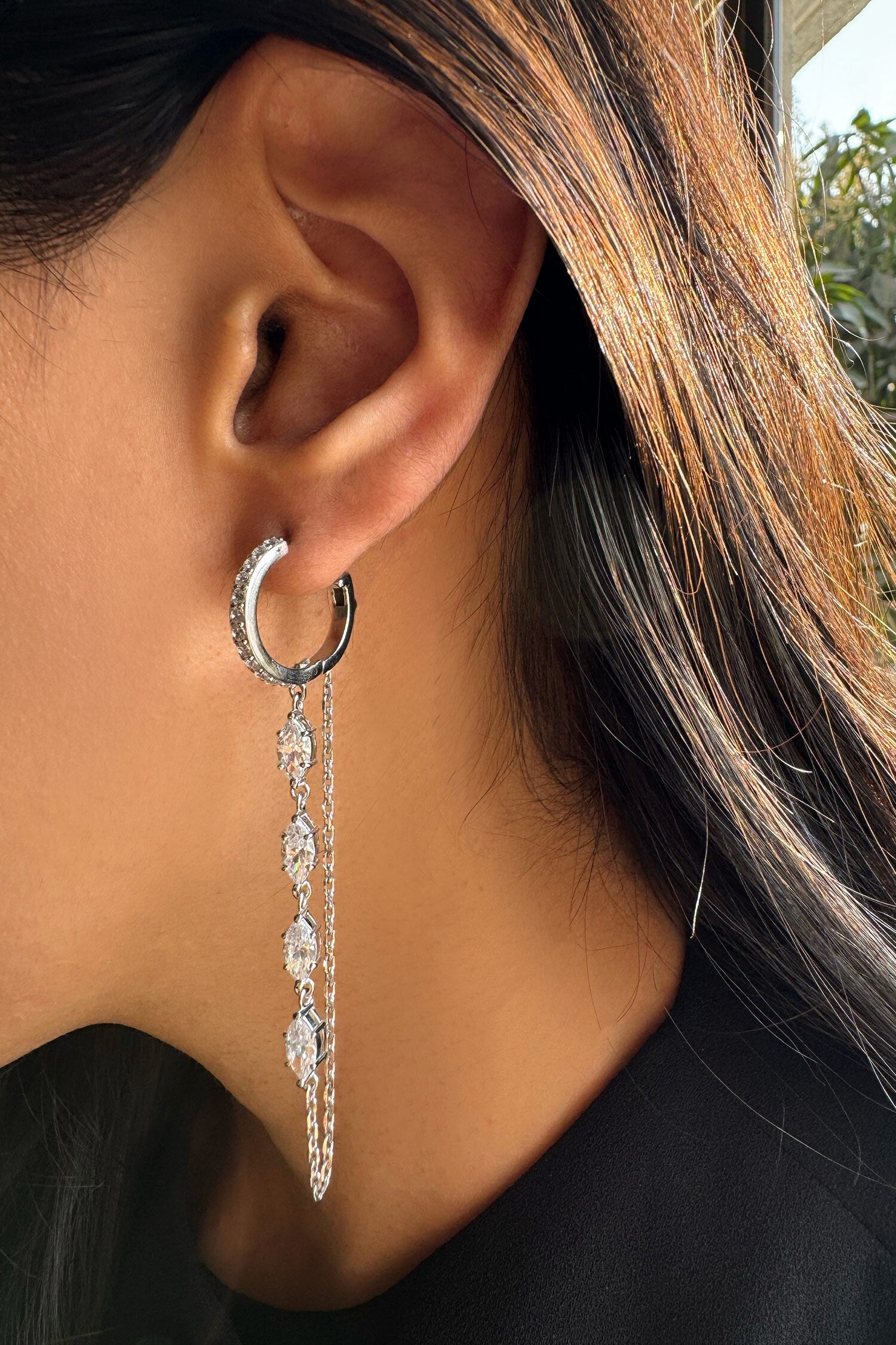 Embellished Loop Chain Hoops 