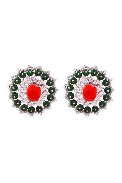 Eden Rush Coral & Green Stud Earrings 