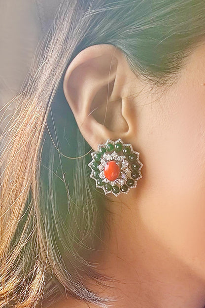 Eden Rush Coral & Green Stud Earrings 