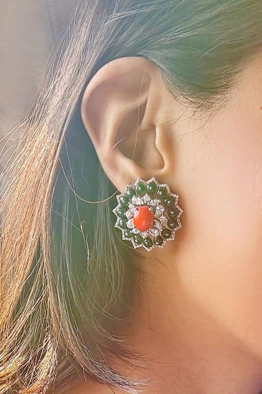 Eden Rush Coral & Green Stud Earrings 