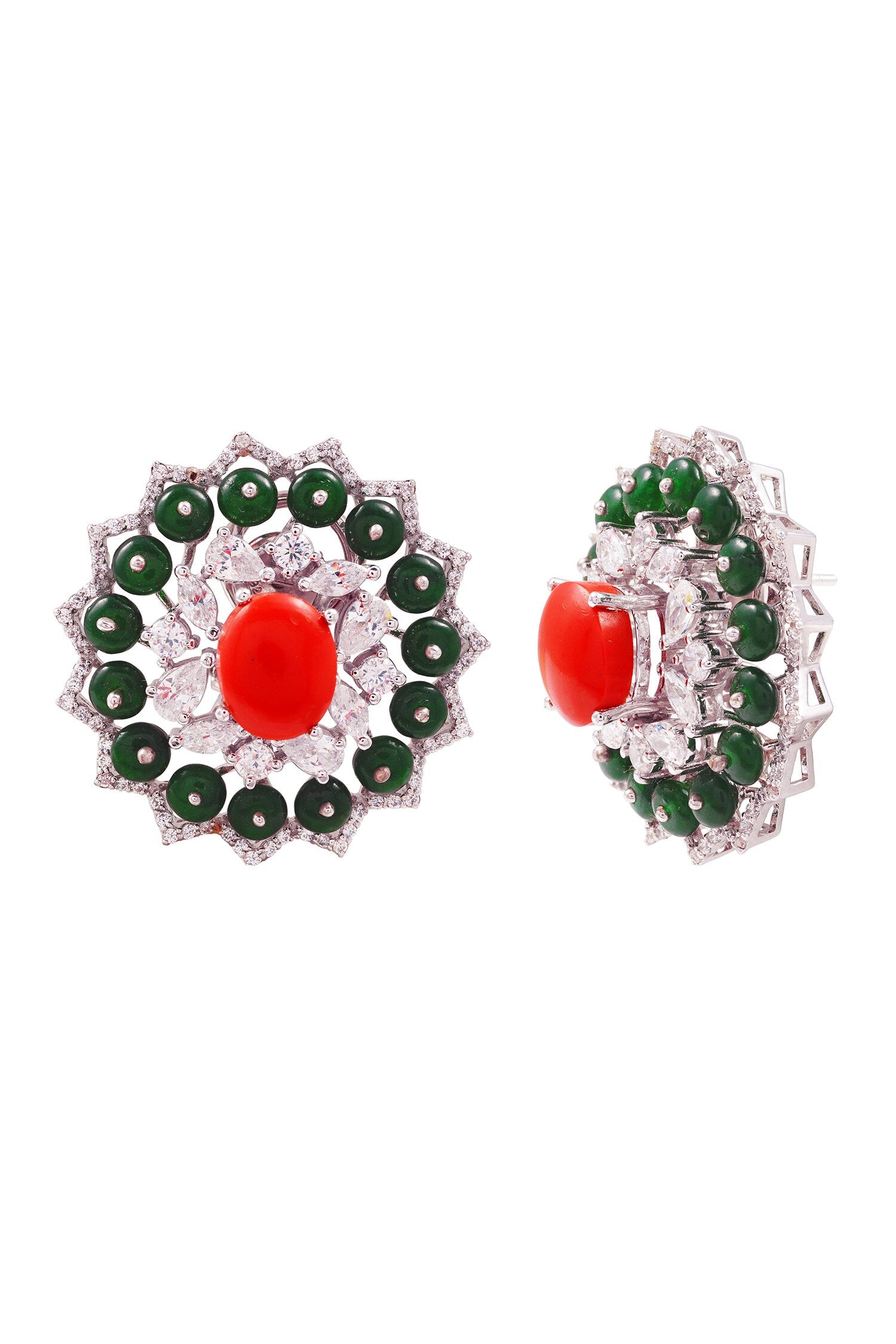 Eden Rush Coral & Green Stud Earrings 