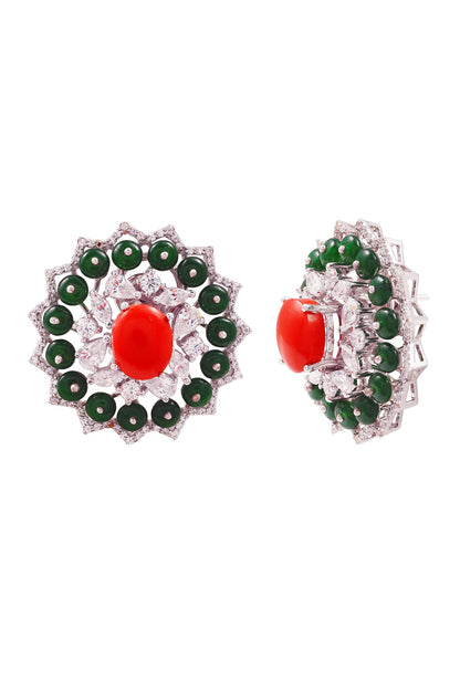 Eden Rush Coral & Green Stud Earrings 