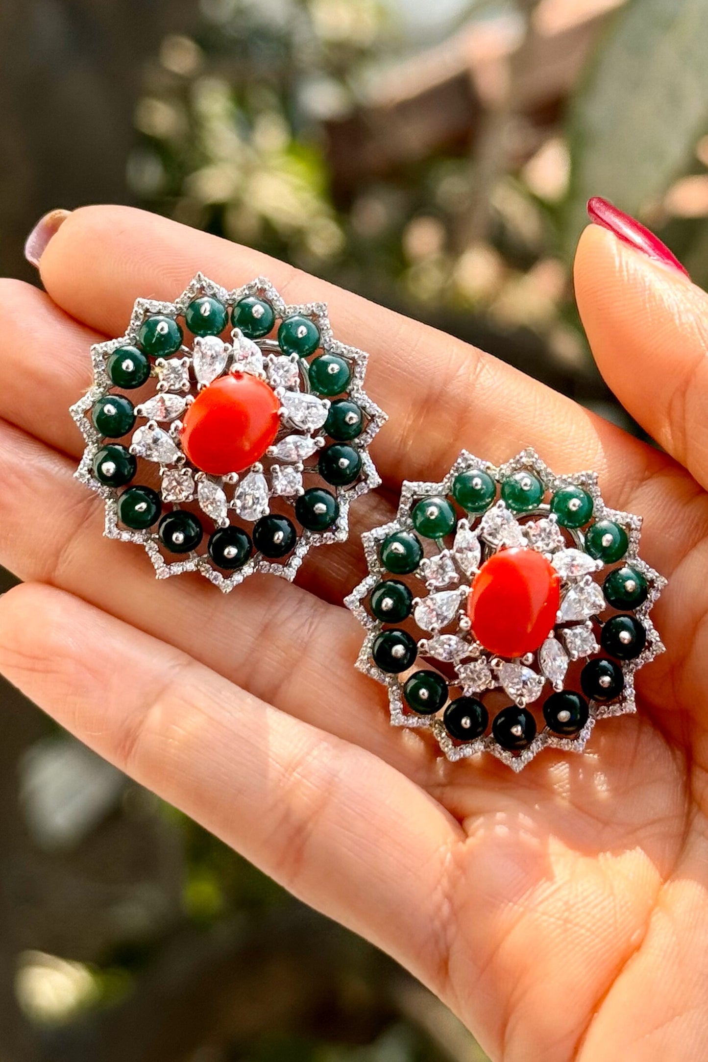 Eden Rush Coral & Green Stud Earrings 