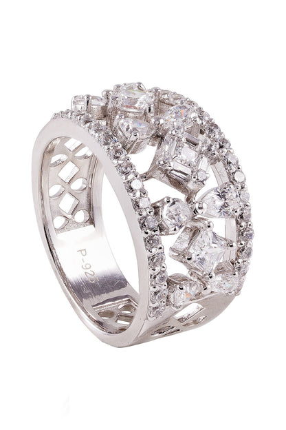 Designer White Rhodium Plated Lea Ring 
