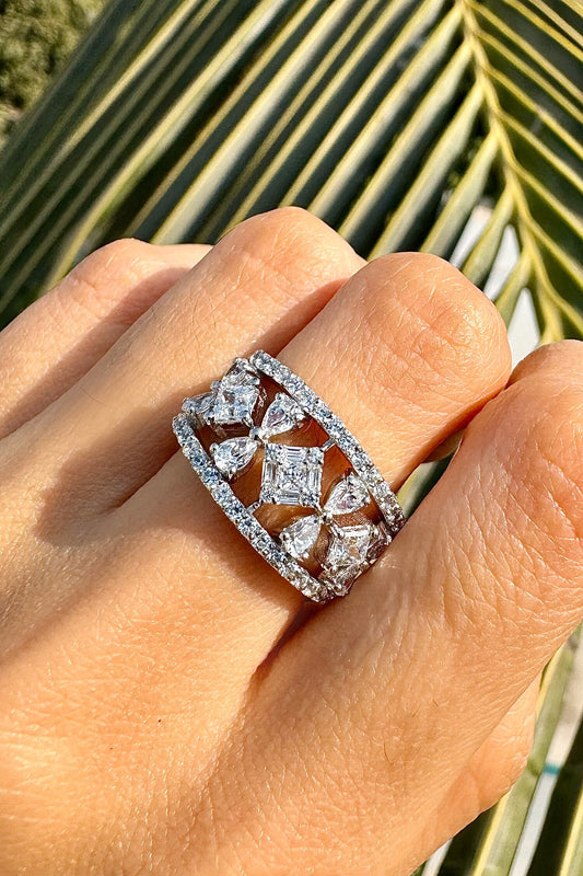 Designer White Rhodium Plated Lea Ring 